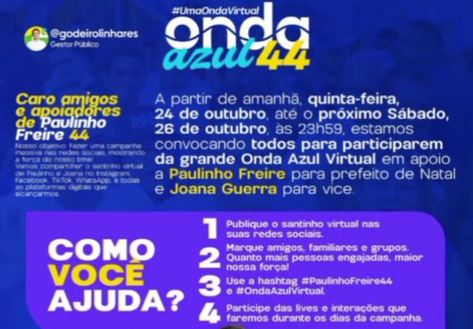 Godeiro Linhares lança onda azul virtual em apoio a Paulinho Freire