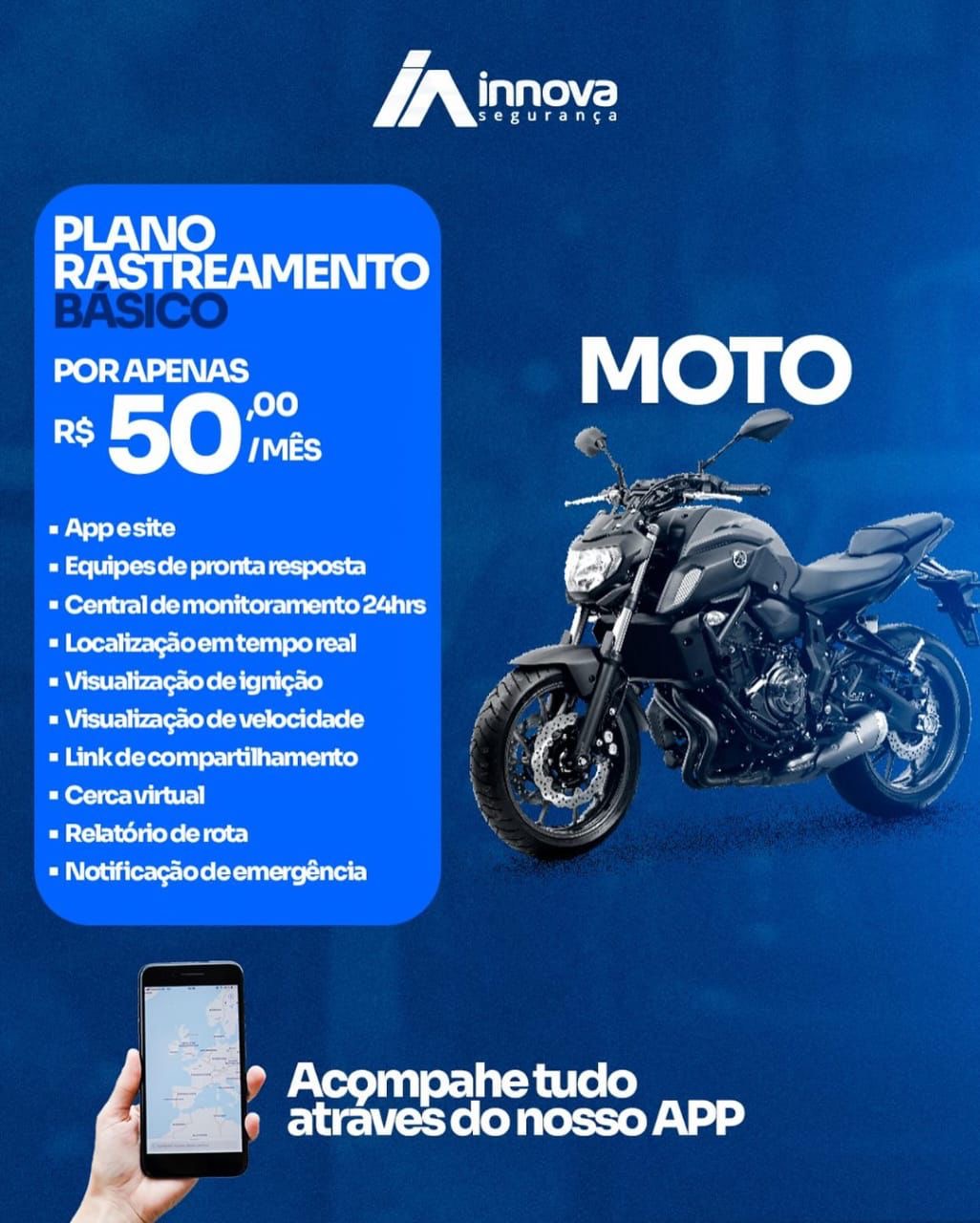 Proteja sua moto com a Innova: rastreamento por R$ 50 mensais