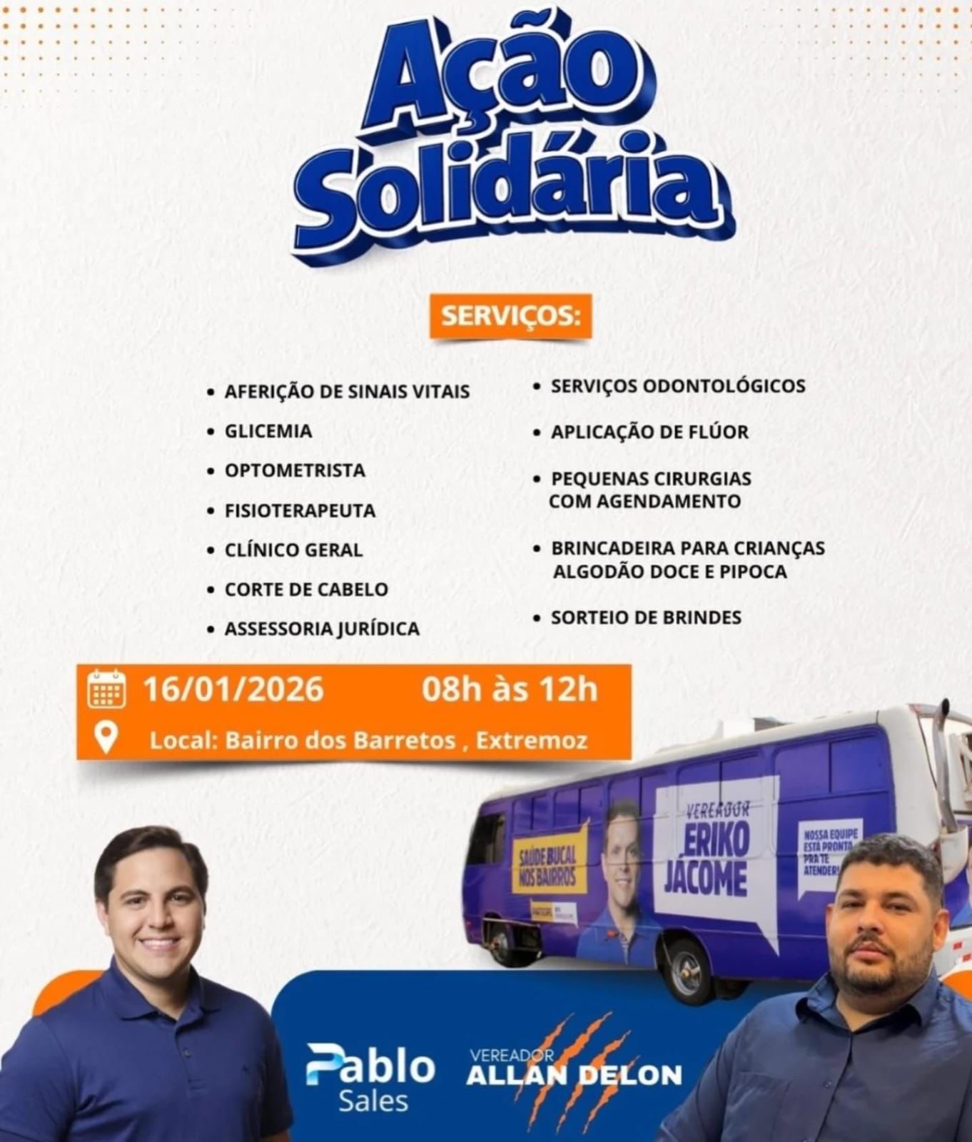 Bairro dos Barretos recebe Ação Solidária com serviços gratuitos nesta sexta-feira