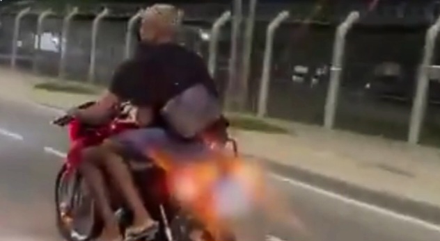 Homens quase tem cabeças esmagadas ao dar “Grau” em moto