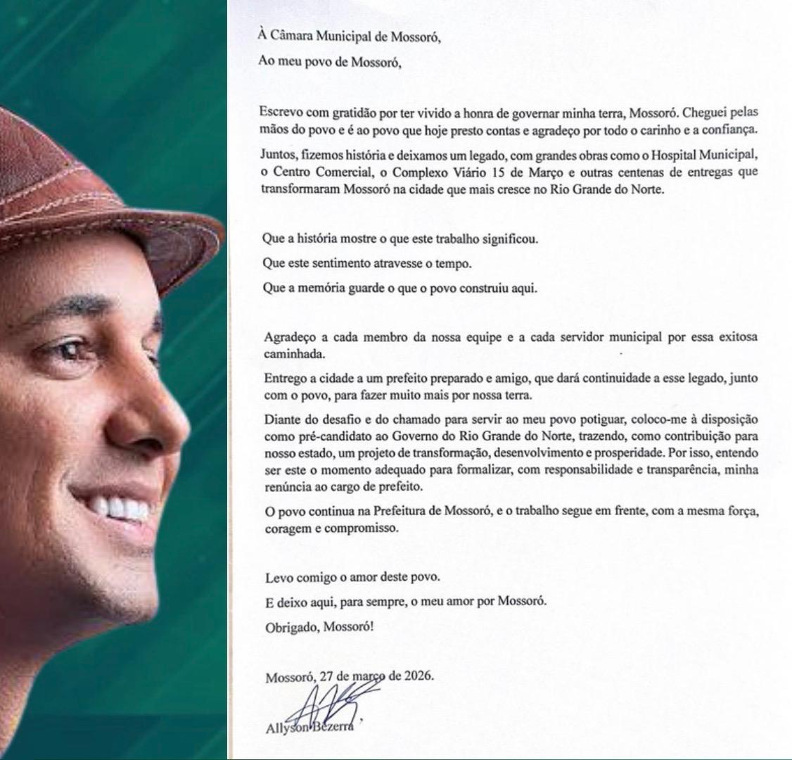 URGENTE: Prefeito de Mossoró renuncia ao cargo