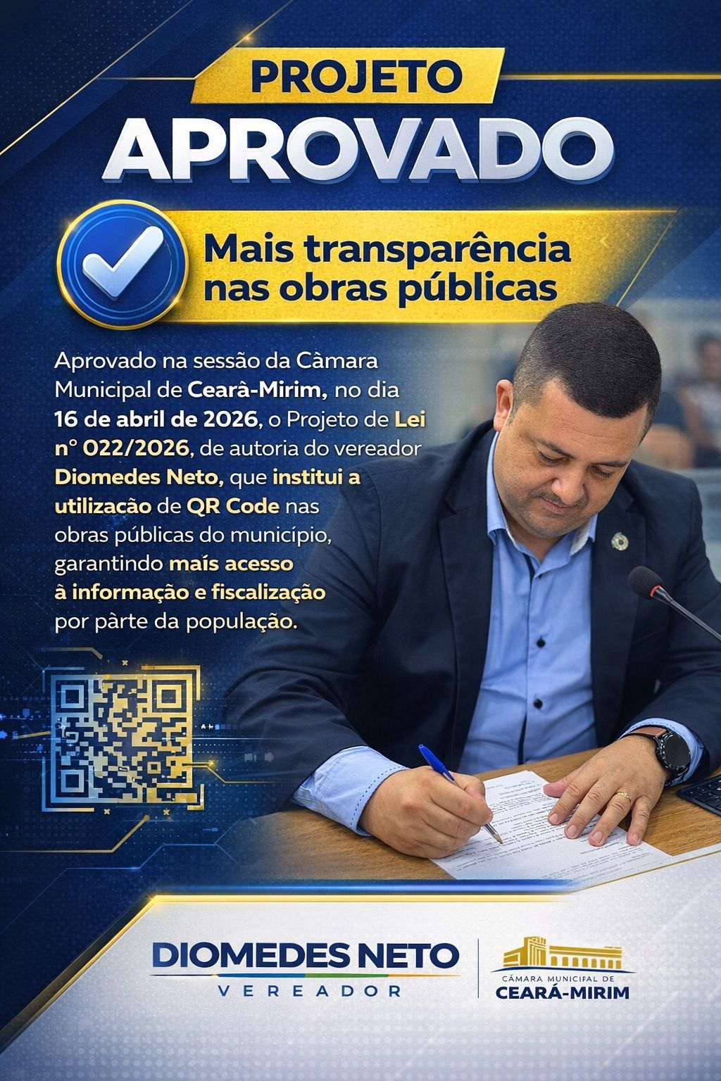 Câmara de Ceará Mirim aprova mais um projeto de Diomedes Neto